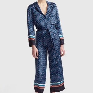 Maje Navy and Red Wide Leg Jumpsuit